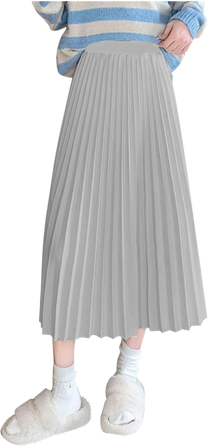 Boho Long Pleated Skirt for Women Elastic High Waisted A-line Maxi Skirts Fashion Casual Solid Swing Half Dress