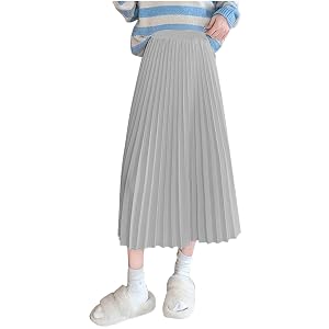 Womens Solid Color Swing Flowy Skirt High Waist Midi Long Shirring Pleated Skirts High Waisted A Line Elegant