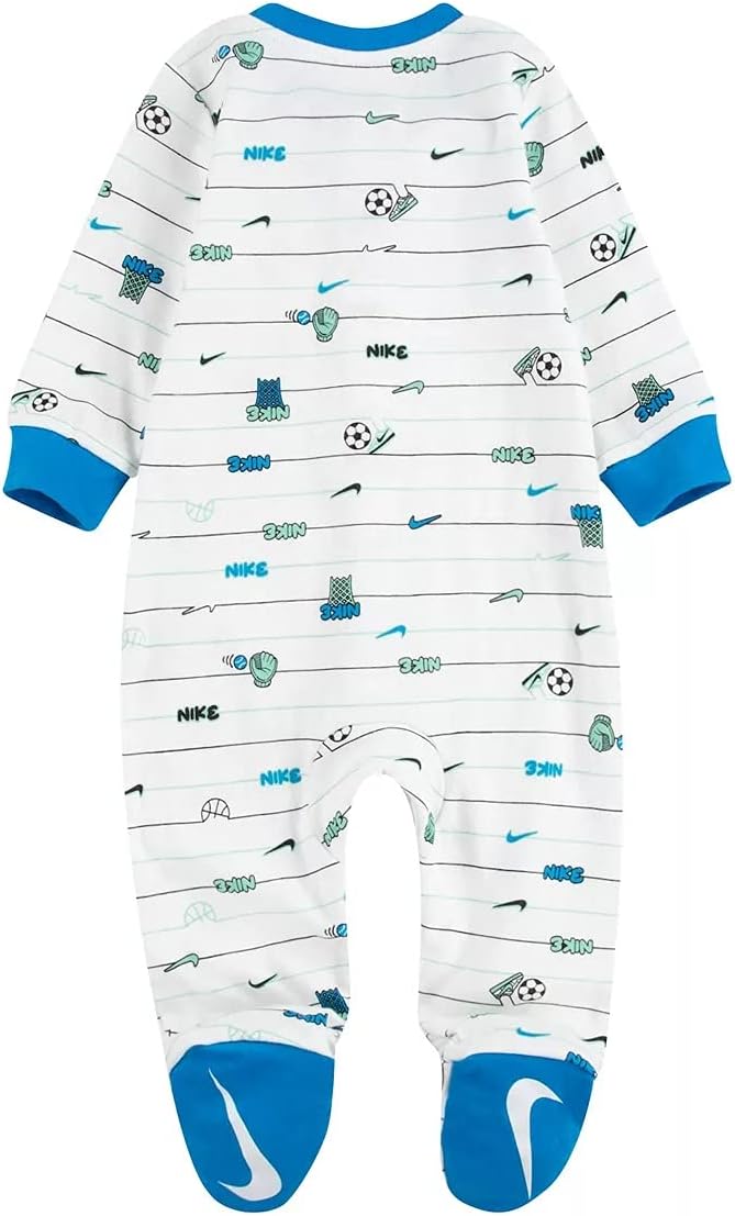 Nike Infant/Toddler Printed Footed Coverall (White(56G185-001)/Blue, 3 Months)