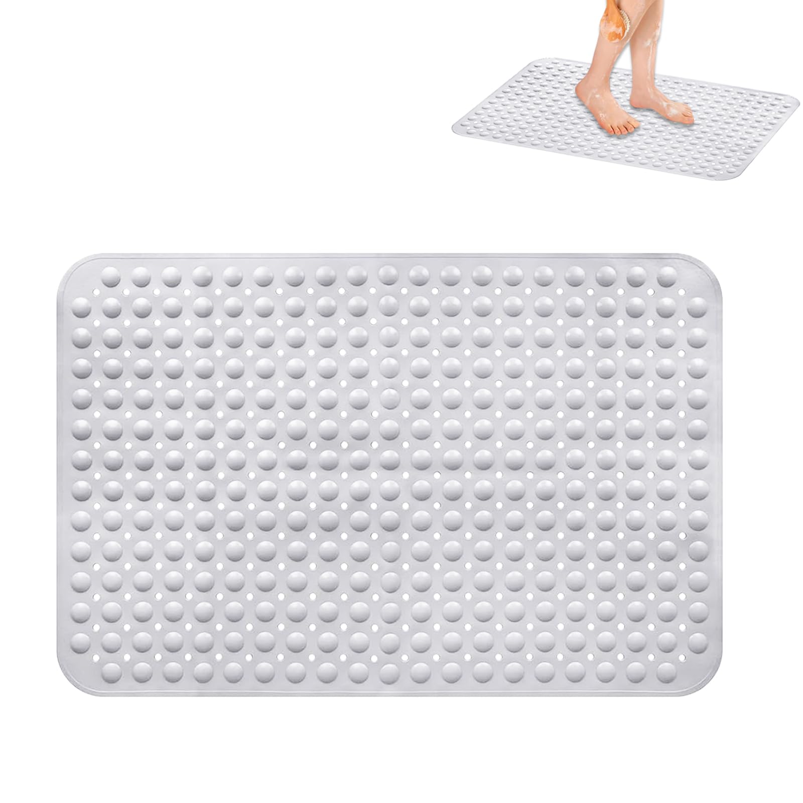 Tappetino Doccia Antiscivolo, 60 x 90 cm Tappetino da Doccia Antiscivolo, Tappeto da Bagno Lavabile in Lavatrice, Tappeto da Bagno con Ventose e Fori di Scarico, per Doccias (Bianco)