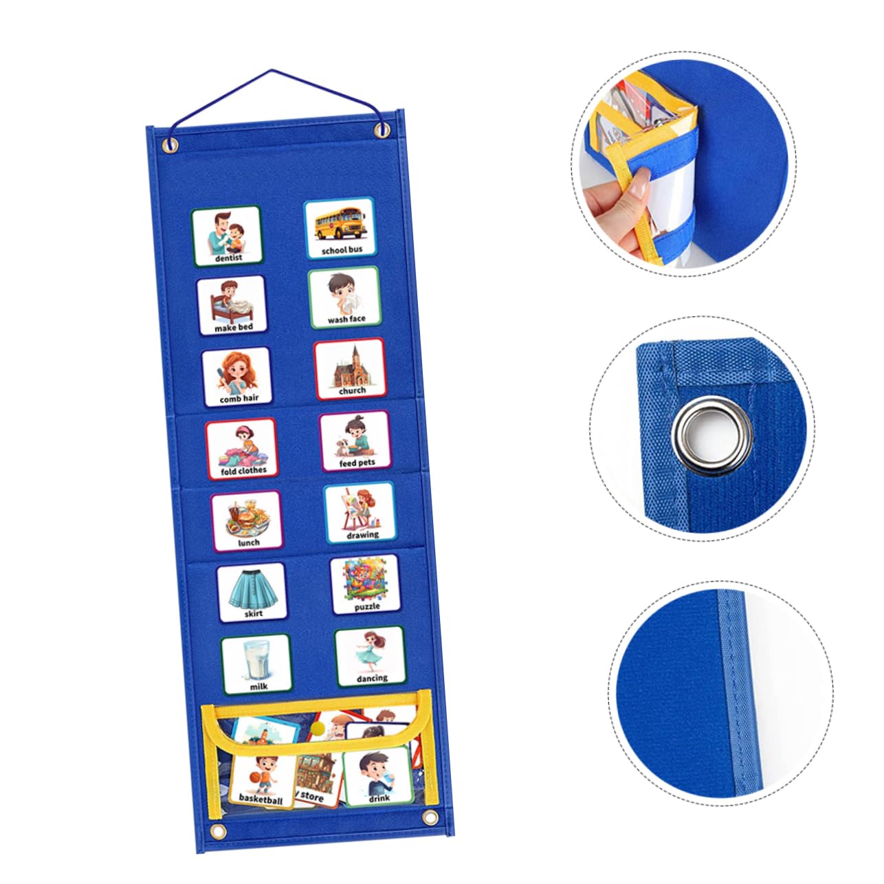 Parliky Calendario Visual Infantil con Pictogramas para Rutinas Diarias Tablero de con Bolsillo Amarillo Planificador DIY para Niñas Herramienta para Autismo y Disciplina