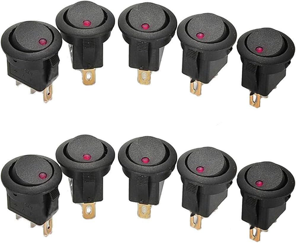 Mintice™ 10 X Car Vehicle Truck Rocker Toggle LED Switch Red Light On-off Control 12V 16A