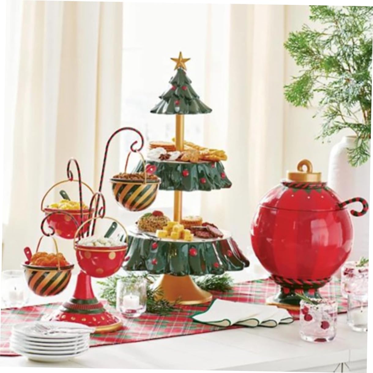 ULTECHNOVO Bandeja de Resina Navideña Diseño de Árbol de Navidad Plato para Aperitivos y Snacks Soporte Decorativo para Mesa Festiva Adecuado para Frutas y Bocadillos en Fiestas
