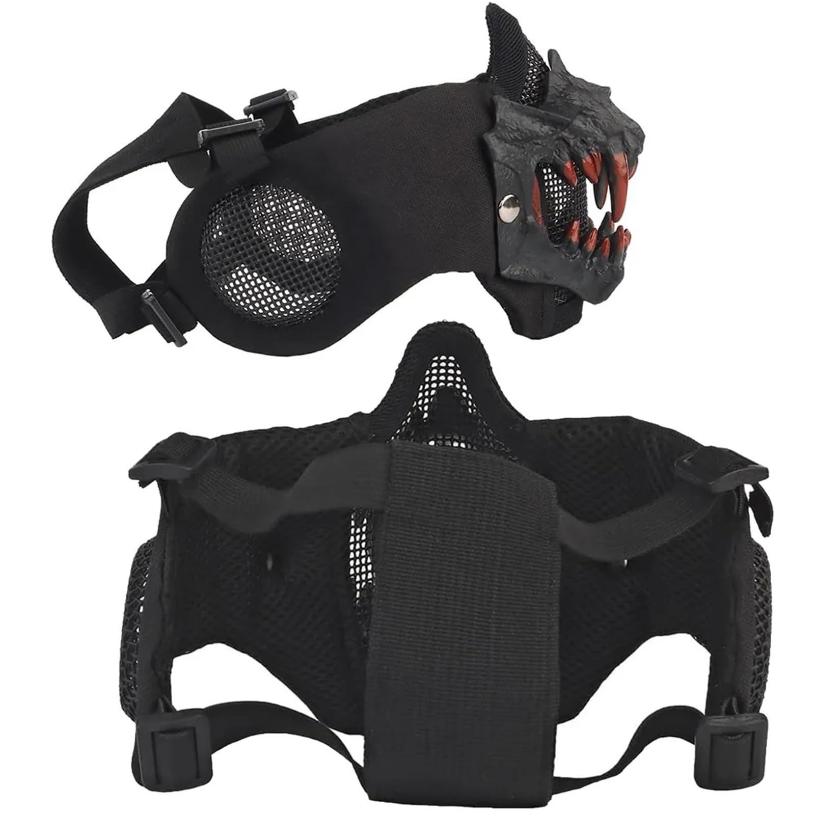 Set Casco tattico Airsoft con Mezze Maschere a Forma di Teschio Maschera Protettiva Tattica in Rete per Il Viso per Halloween e Cosplay Partite di Paintball CS