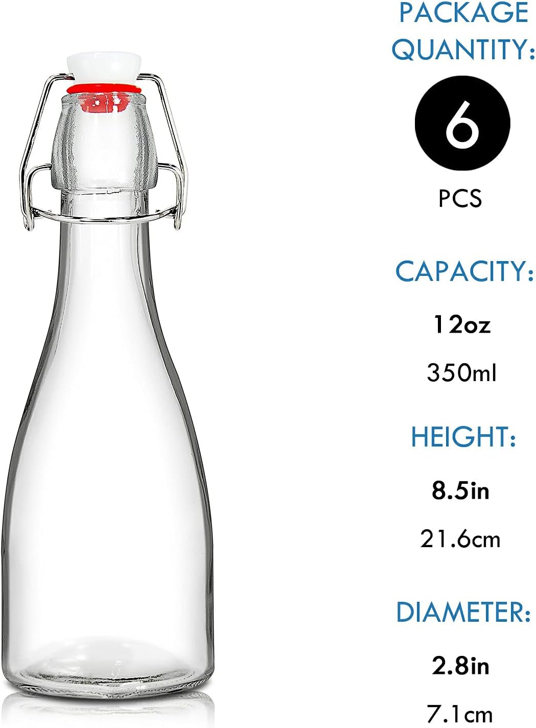 YEBODA (6 Pack-12oz Swing Top Bottles -Glass Beer Bottle with Airtight Rubber Seal Flip Caps for Home Brewing Kombucha,Beverages,Oil,Vinegar,Water,Soda,Kefir - Image 4