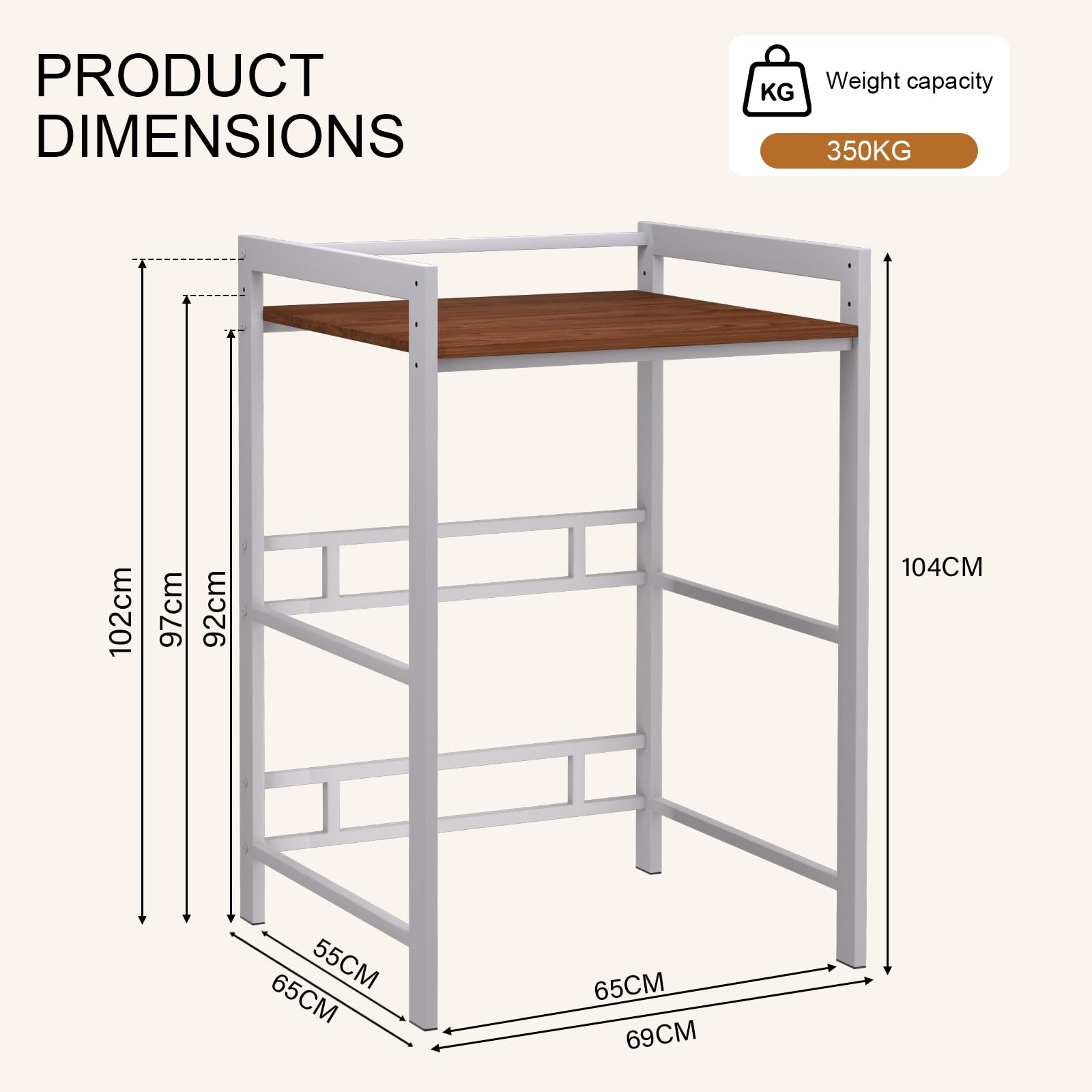 Meuble Machine à Laver, Étagère pour Machine à Laver et Seche Linge, 3 Réglable en Hauteur, Etagere Machine a Laver, Charge de 350 kg, pour Buanderie, Salle de Bain, Balcon(Blanc)