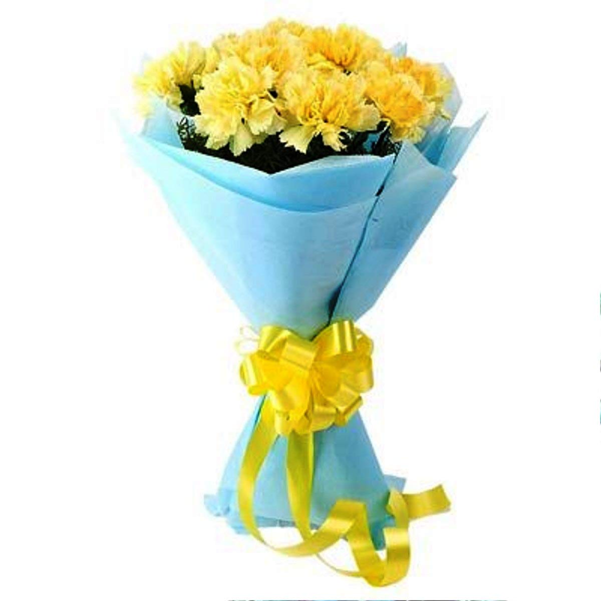 Valentine's Day Special Fresh Flowers Bunch of 10 Yellow Carnations in Paper Wrapping || TFM Valentine Day Gift-image-22