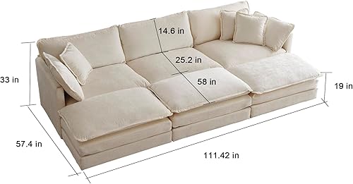 Miniatura 3 de Modular Couch Sectional Couches Sofa 6 Seater Reversible U Shaped Deep Seat Sectional with Ottomans and Pillows for Living Room,Beige