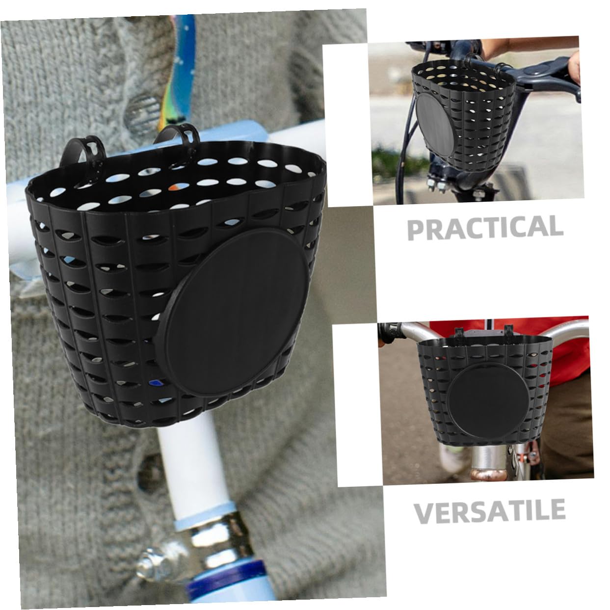 PRETYZOOM Cesta de Bicicleta Desmontable para Niños con Correa, Fácil Instalación, Material Plástico Negro, Accesorio Adecuado para Bicicletas Infantiles