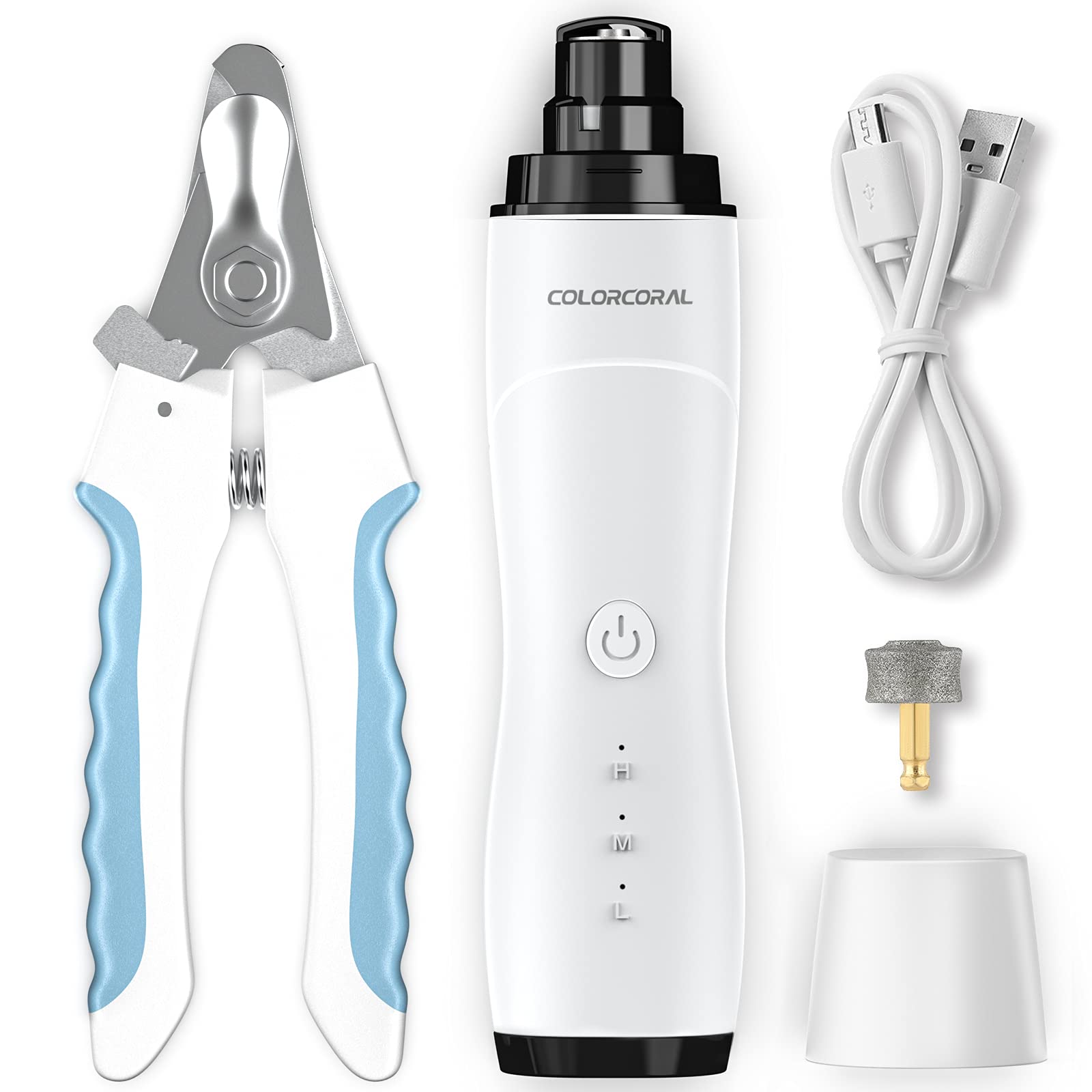 ColorCoral Dog Nail Grinder Set Rechargeable LED Lighting 3-Speed Electronic Pet Nail Trimmer with Clipper for Dogs Nail Grooming and Paw Smoothing Dog Claw Care Set for All Sized Pets 2021
