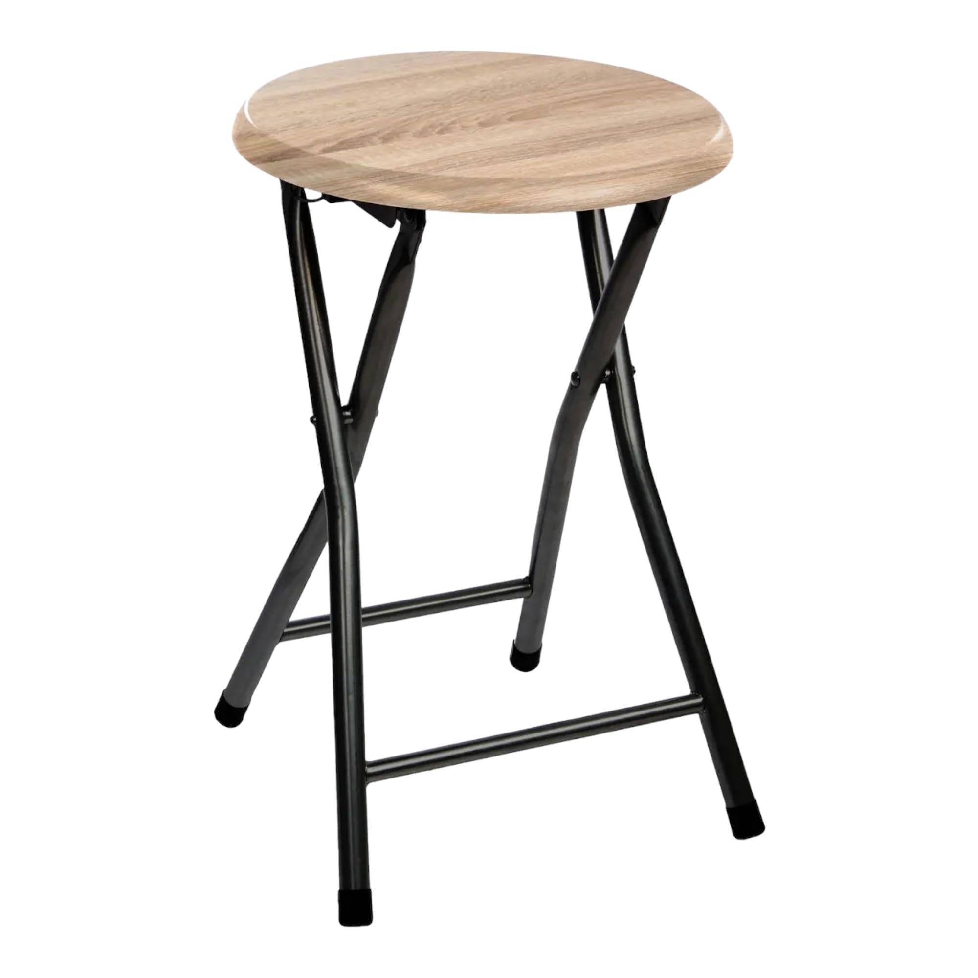 TIENDA EURASIA - Taburete Plegable Cocina, Madera MDF, Medida Ø 30 x 46,5 cm, Color Roble, Peso Máximo 100kg, Anilla de Seguridad