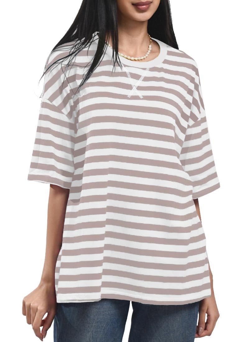 PANOZON Donna T-Shirt Oversize a Righe a Blocchi di Colore a Manica Corta a Girocollo T-Shirt Casual a Manica Corta Tops Loose
