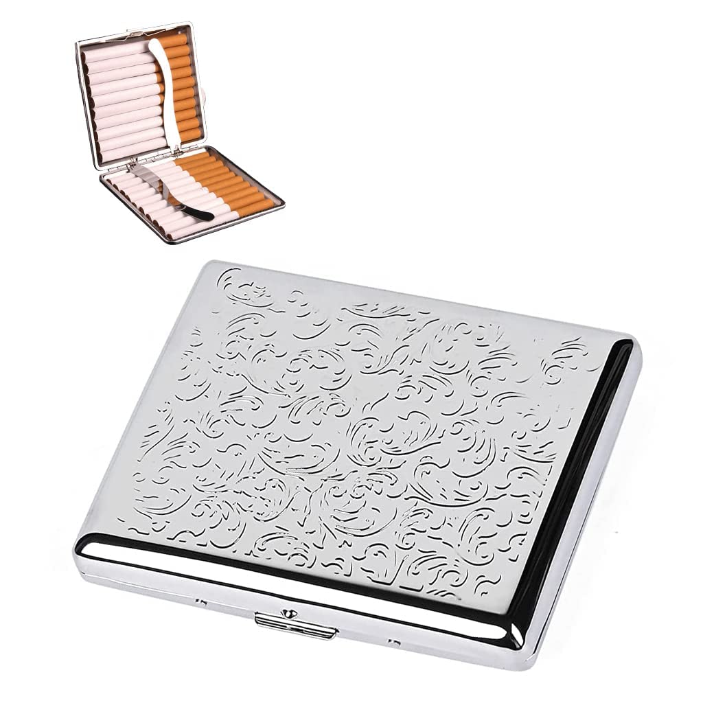 dhrusimi DHRUSIMI® Metal Cigarette Case -Double Sided Spring Clip Open Cigarette Box for Regular 20 Cigarette Credit Card Holder Protective Security Wallet for Men and Women (Silver)-picture-24