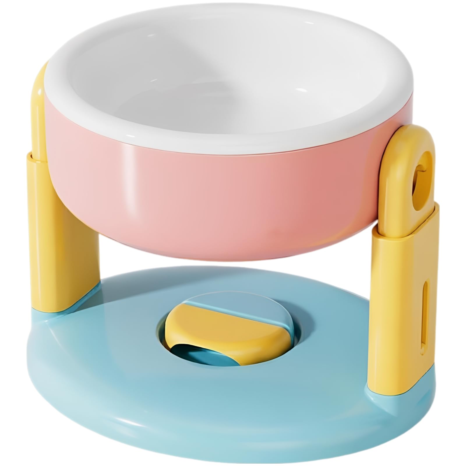 Comedero ergonómico para perros y gatos, altura ajustable, con bandeja de cerámica, soporte en forma de T, rosa y blanco, 19 x 16 x 14,5 cm