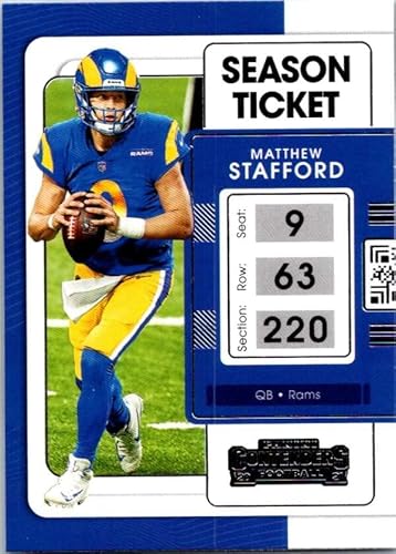 2021 Panini Contenders Season Ticket 54 Matthew Stafford Los Angeles Rams Official NFL Football Trading Card in Raw (NM or Better) Condition