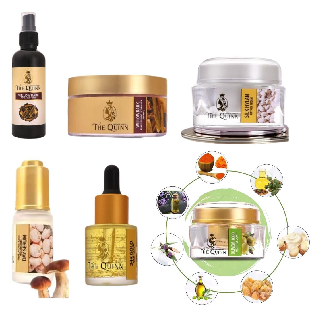 THE QUINN Anti-Acne Toner For Men & Women (100ml) with Willowbark Anti Acne Powder Foaming Facial Cleanser, (60g), Hyaluronic Acid Mushroom Day Serum (20 g), 24 K Gold Night Face Serum (20ml), Olivem 1000 Anti- Ageing Night Cream (30gm) and Hyaluronic Acid Mushroom Day Serum (20g)-image-24