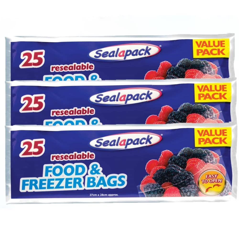3 x 25 Pack Sealapack Resealable Snack Bags Great For Kids Lunchboxes Portion Control Easy Open