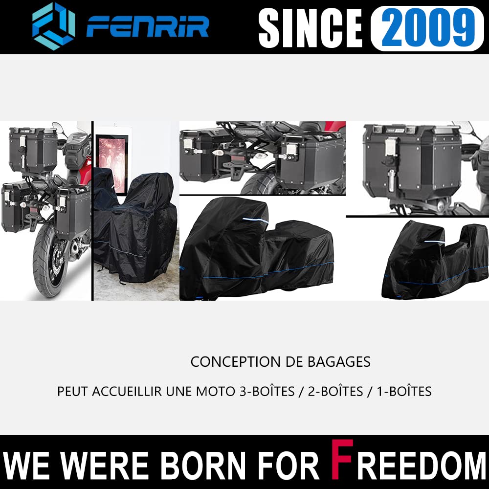 FENRIR 230CM 420D Bâche de Protection Housse Moto Exterieur Etanche pour Voyages d'aventure 1290 Super Adventure R1300GS R1250GS F850GS F750GS Versys Vstrom CB500X NC750X Africa Twin Tiger Multistrada