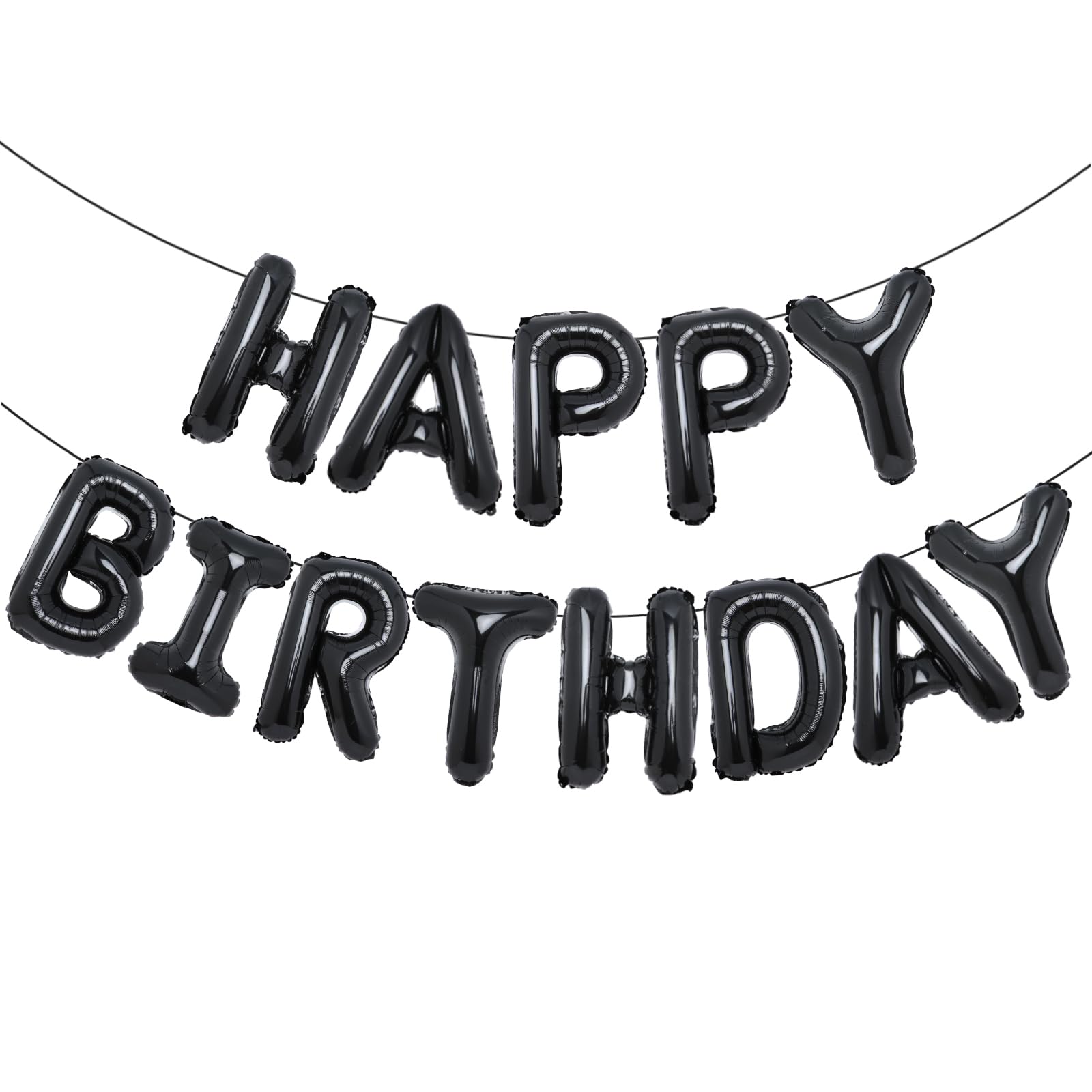 Accevo Schwarzes "Happy Birthday"-Ballon-Banner für Kinder, 40,6 cm, Folien-Happy Birthday-Schild, Banner, Buchstaben, Luftballon, 3D-Happy Birthday-Ballons für Kinder, Erwachsene, Jungen, Mädchen