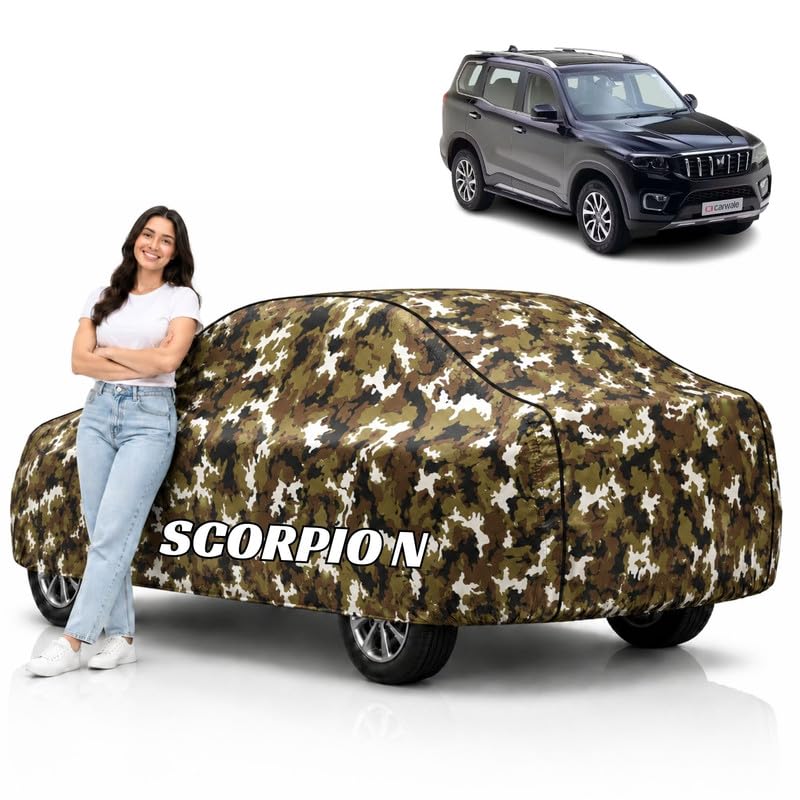 Image of Mind-Blowing 2026 100% Waterproof Scorpio Car Cover | Polyester Car Body Cover for Rain & Sun | UV Protection, Dustproof, Scratch Resistant, Windproof, Heat Resistant, Custom Fit (Jungle)