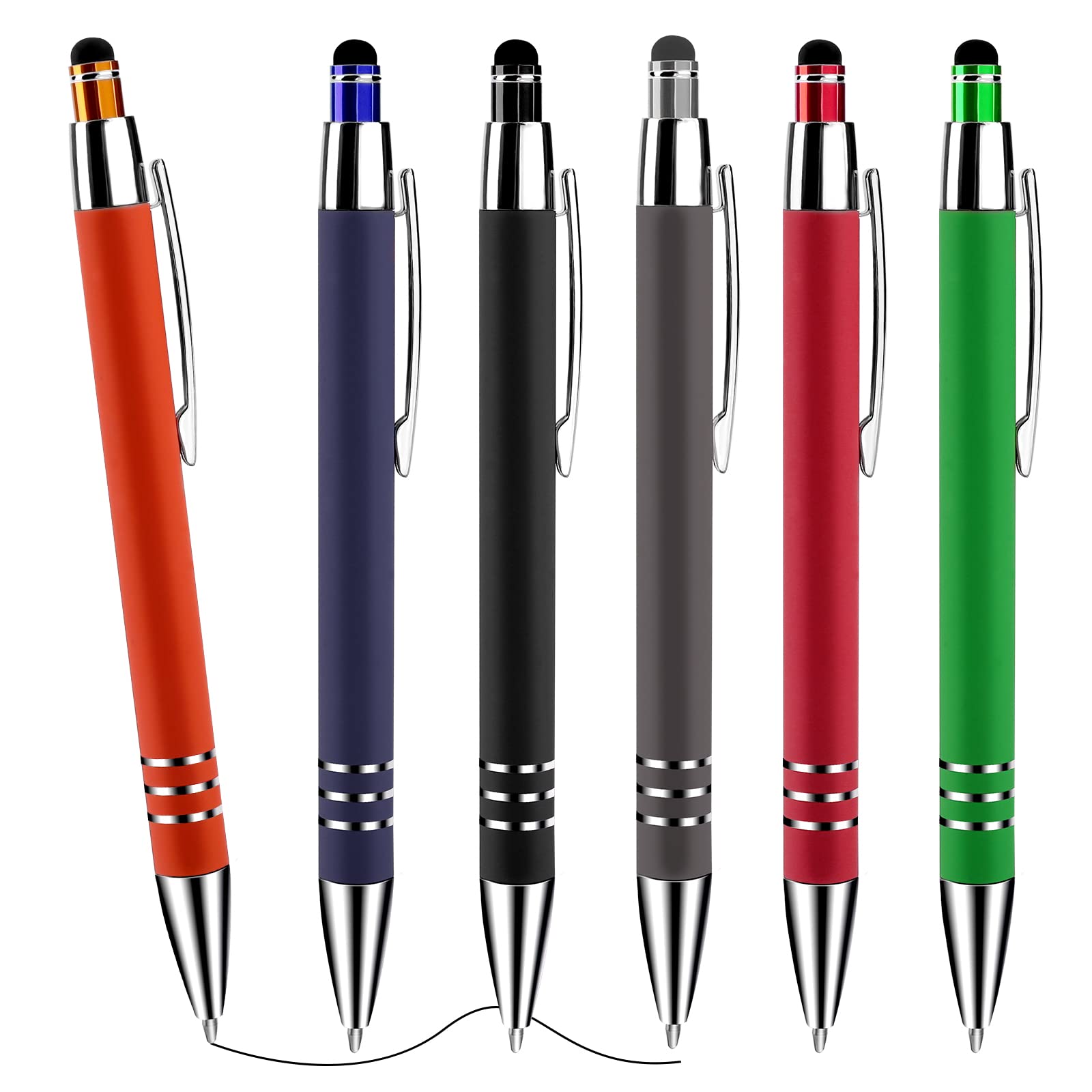 Cobee Penna 2 In 1: Penna A Sfera Con Stilo Per Touch Screen - 6 Pezzi, Inchiostro Nero 1.0 Mm, Retrattile, Metallica