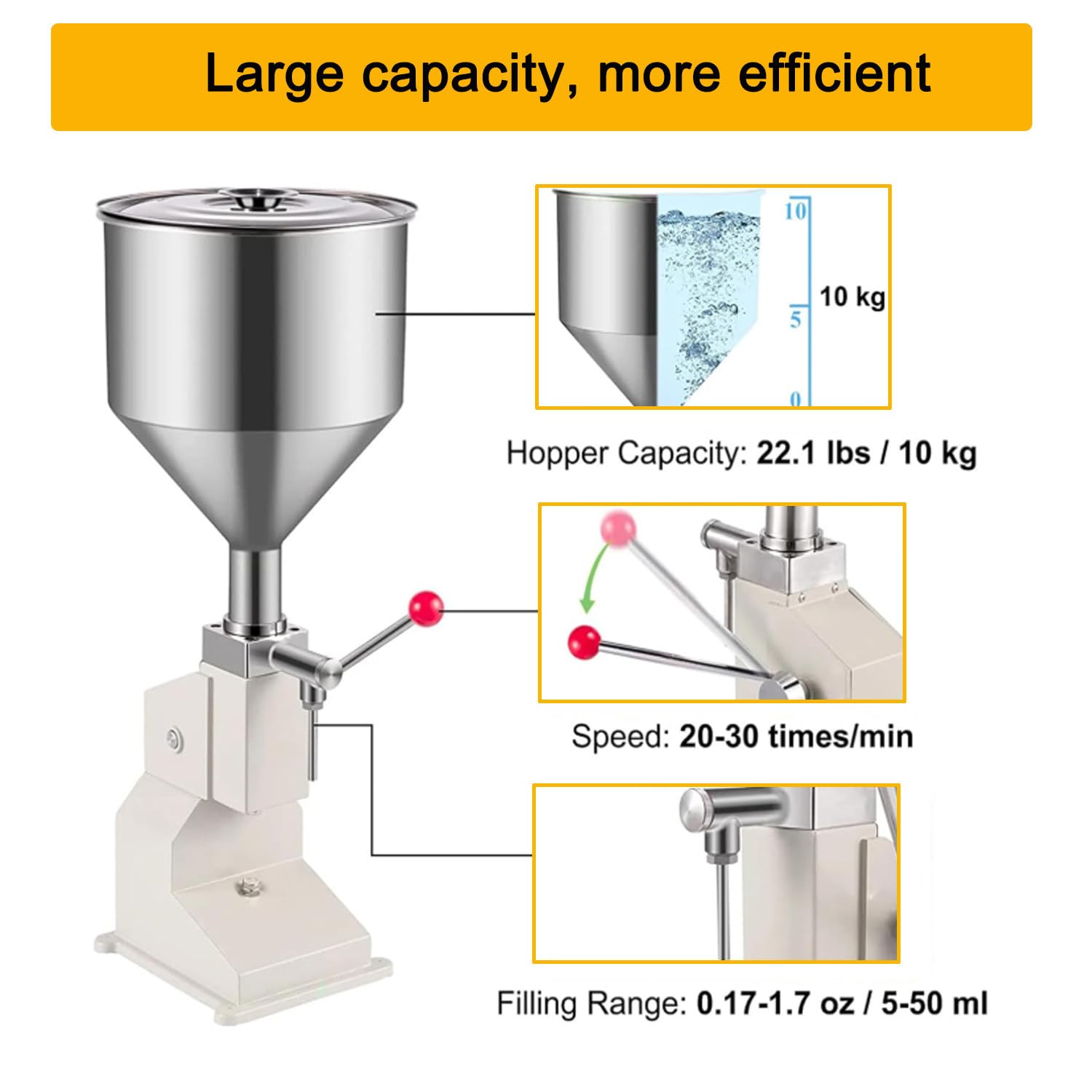 Riempitrice per liquidi, riempitrice regolabile per bottiglie da 1-20 ml, in acciaio inox per liquidi e paste, ideale per creme e bevande cosmetiche, adatta per uso da 10 a 100 ml