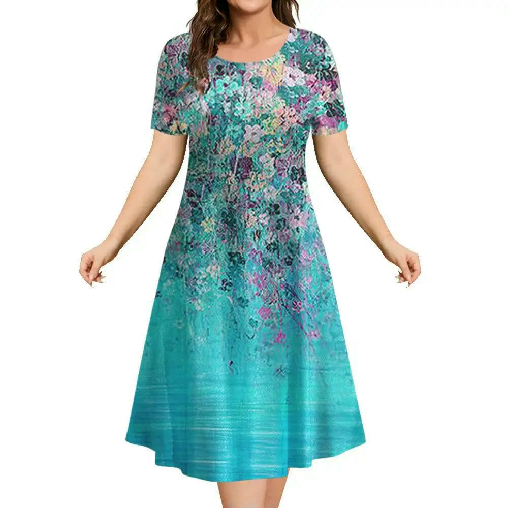 Sukienka boho damska wzór 3D kwiaty na co dzień moda spódnica o linii A letnie sukienki damskie