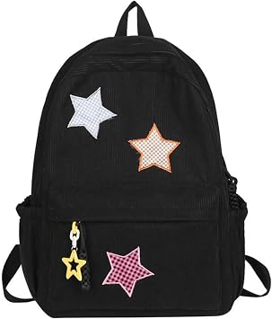 Corduroy Star Backpack Cute Y2k Preppy Backpack Aesthetic College Laptop Backpack Y2k Accessories for Women Black