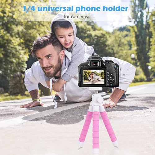 Miniatura 3 de Ubeesize Soporte de trípode portátil con control remoto inalámbrico y clip, soporte de teléfono flexible para grabación de video (rosa)