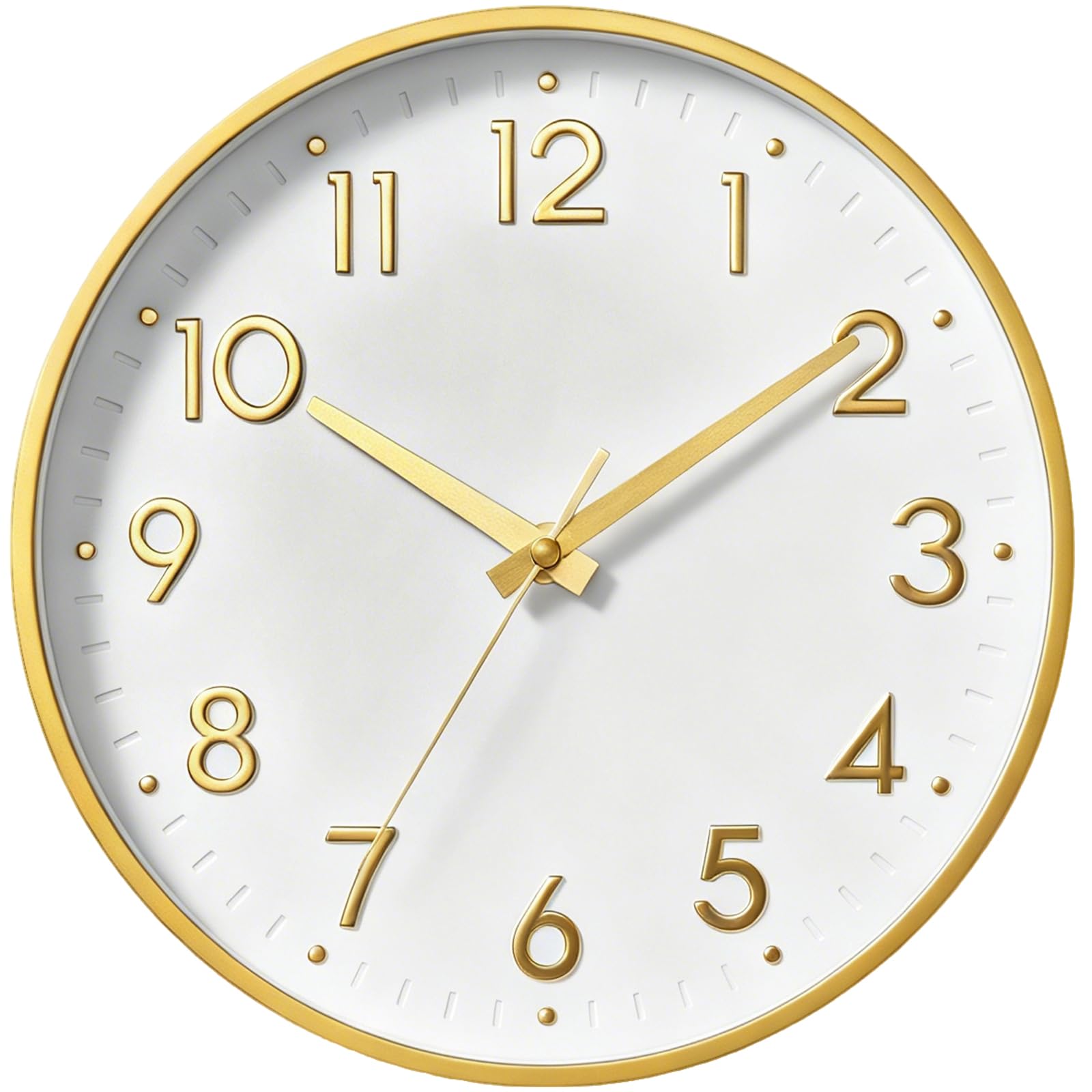 Photo 1 of Mosewa Wall Clock 12 Inch, Battery Operated Silent Non-Ticking Modern Analog Clock Decorative for Kitchen, Bedroom, Office, Living Room(White Gold)