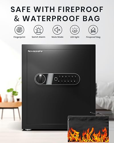 Miniatura 7 de Caja fuerte biométrica, 2.0 pies cúbicos de huellas dactilares para el hogar, con bolsa impermeable ignífuga y llave, caja fuerte de seguridad para