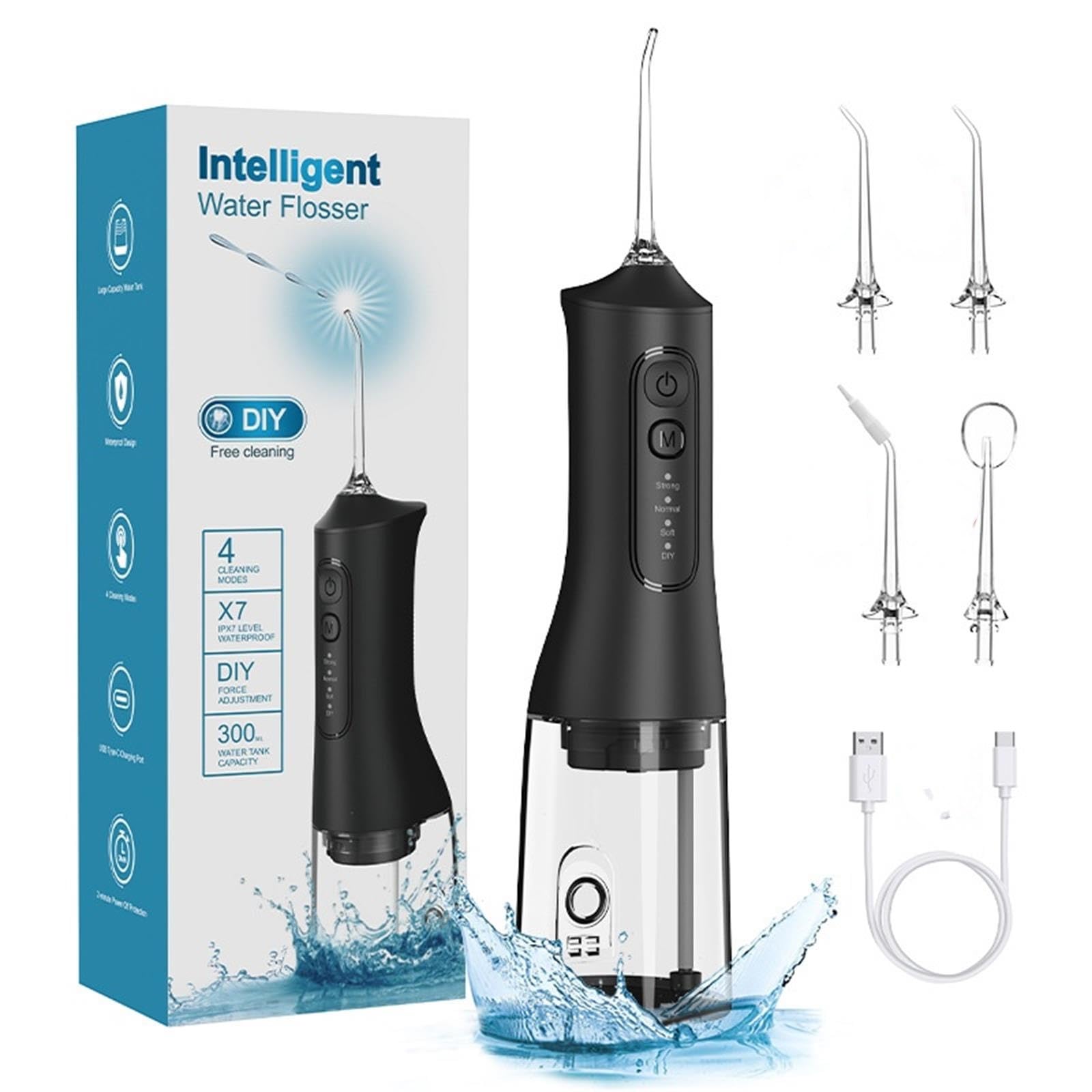 Irrigador bucal portátil, inalámbrico, resistente al agua, IPX7, recargable, para viajes, 300 ml, color negro