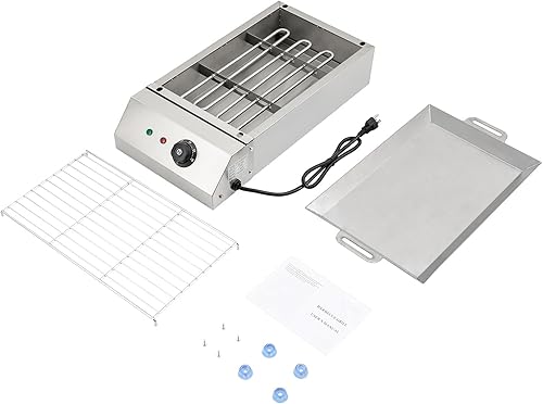 Miniatura 8 de Parrilla eléctrica, parrilla eléctrica comercial para interiores con control de temperatura a 572 F, parrilla extraíble y placas de plancha,