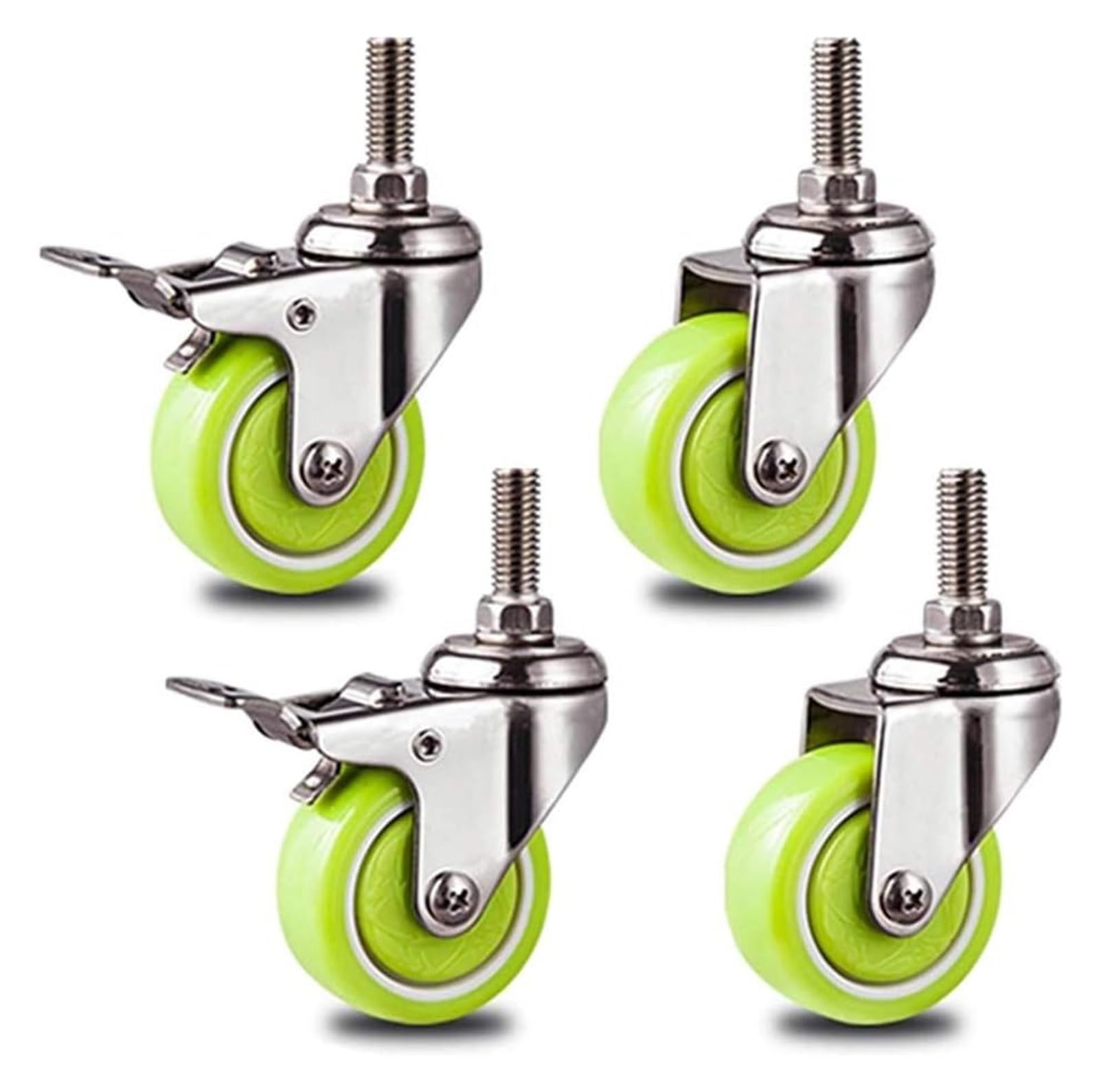GYRAZXS Heavy Duty Silent Polyurethane Wheels 4x Swivel Casters with Brake for Furniture & Workshop Shelving Quiet Rolling Caster Wheels for Cart and Equipment