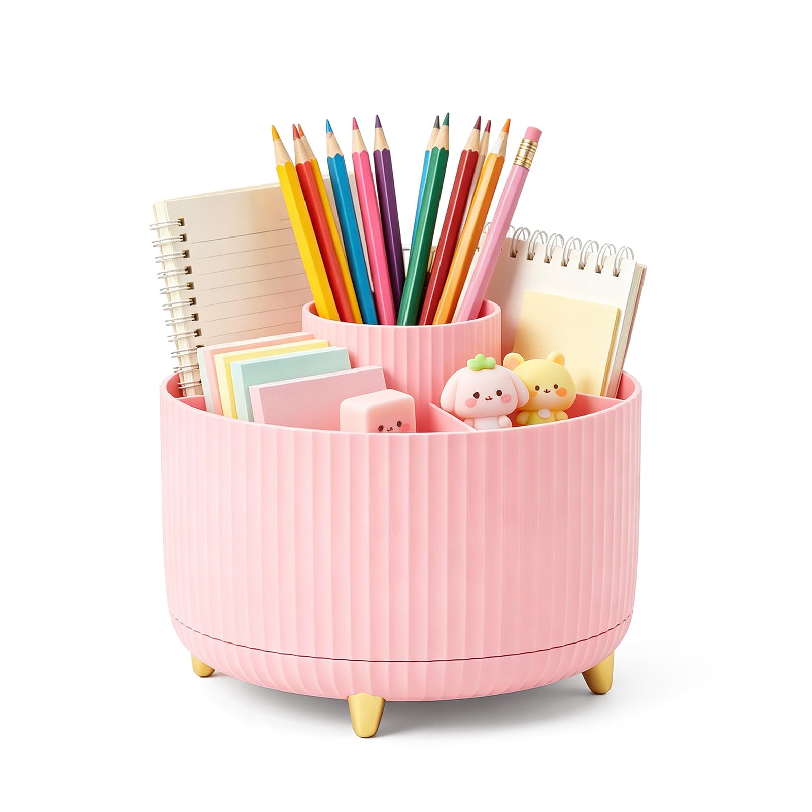 Elezeal Rotatable Pen Holder, 360-Degree Rotating Pencil Cup with 5 Compartments, Cute Makeup Brush Holder, Pen Pot Organiser, Desktop Storage Caddy for Office, Makeup, School, Dorm Supplies(Pink) — image 1