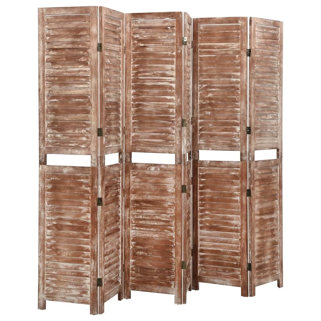 Home & Garden - Separador de ambientes de 6 paneles, color marrón, 210 x 165 cm, madera maciza de paulownia