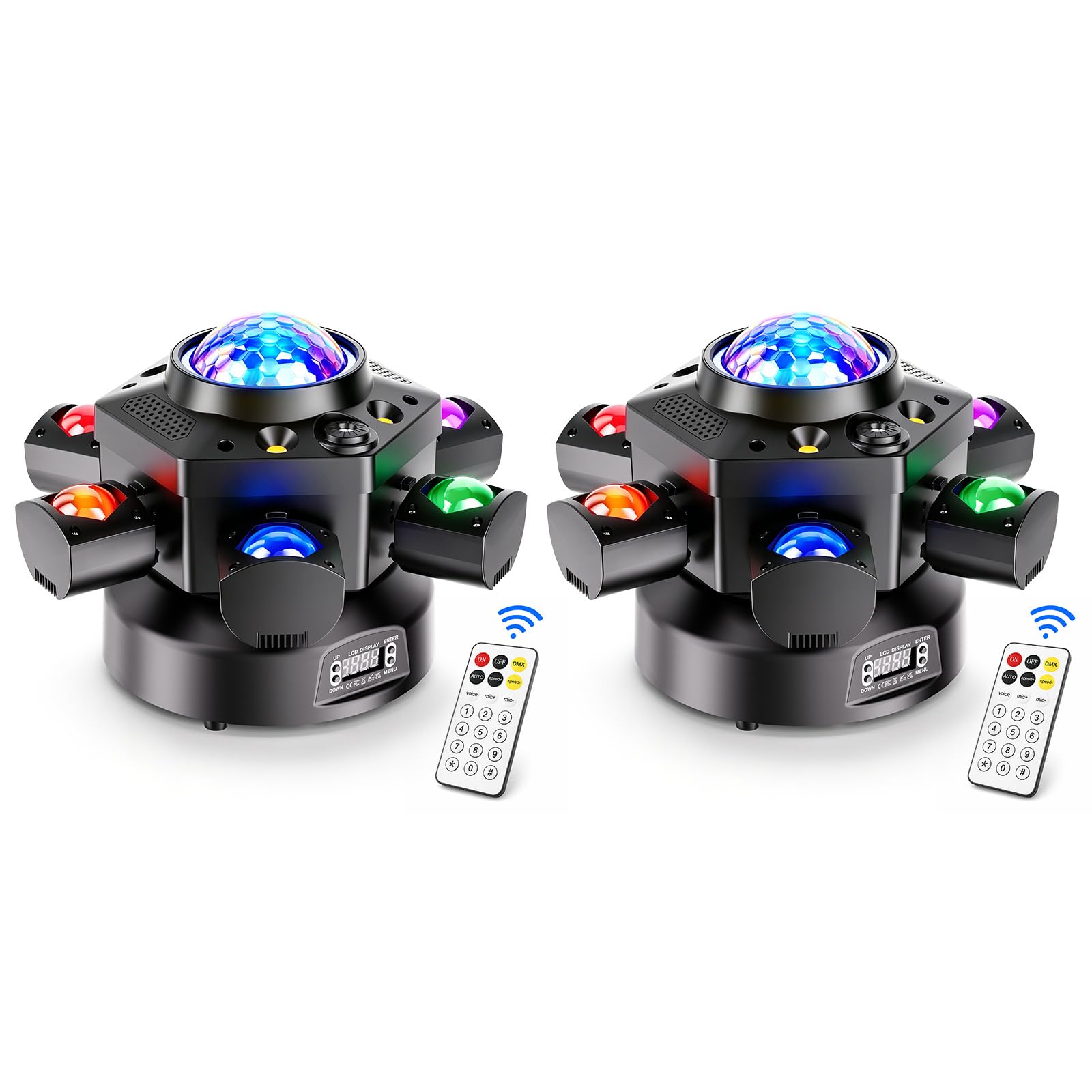 2PCS Teste Mobili da Palco RGBW Beam da 150W, 6 LED Rotante a 180° Effetto Stroboscopico Cielo Stellato Telecomando d-mx512 per Matrimoni Club Teatri Feste e DJ
