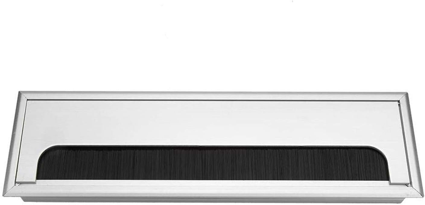 XMHF Aluminum Alloy Rectangle Wire Cable Grommet Hole Cover Cable Organizer for Office Desk Computer Desk Table 11 x 3.15 inch (280 x 80mm;Silver Tone)