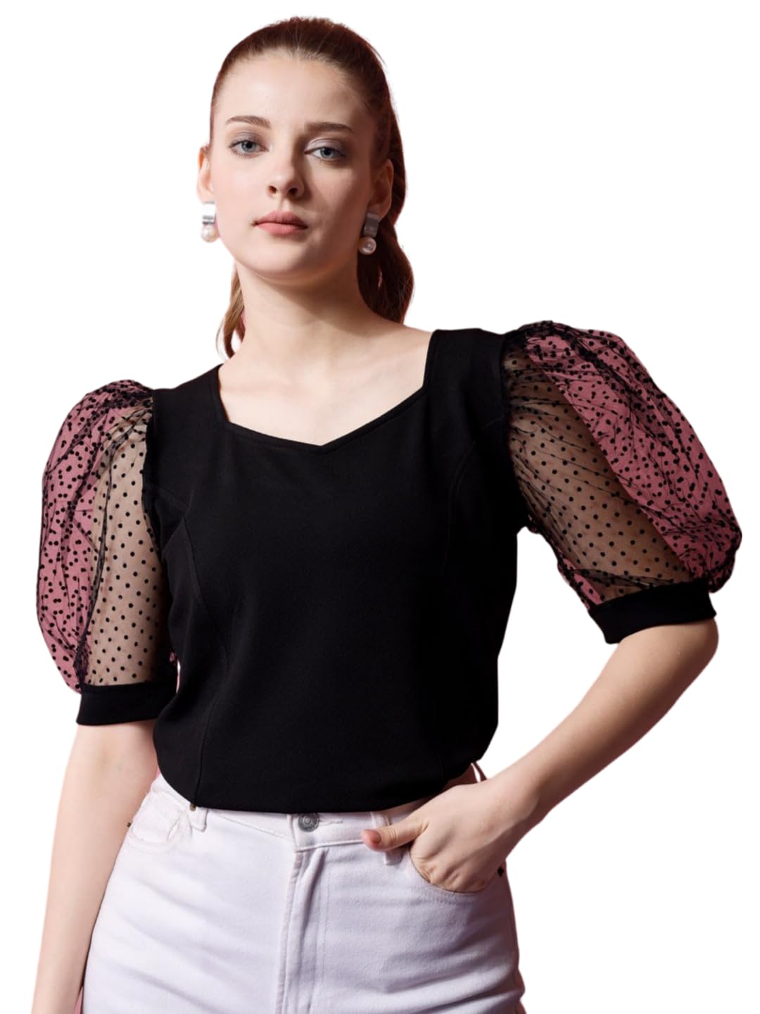 sheetal associates Women's & Girl's Black Puff Sleeve Classy Casual Tops-picture-28