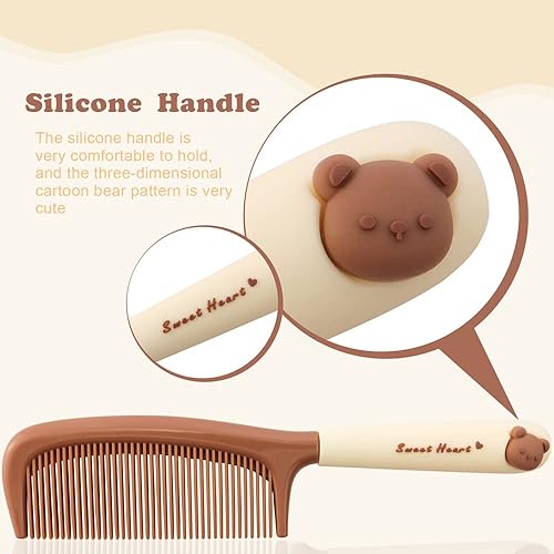 Miniatura 3 de TCOTBE Paquete de 2 peines desenredantes para mujer, mango de peinado bonito, aderezo de dientes finos y peine de corte de pelo para cabello húmedo