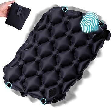 Sekey Inflatable Seat Cushion with Press Valve -2in Thick Airplane Seat Cushion, Ultra Portable & Lightweight, for Long Flights, Stadium, Camping, Office, Car Travel-Black