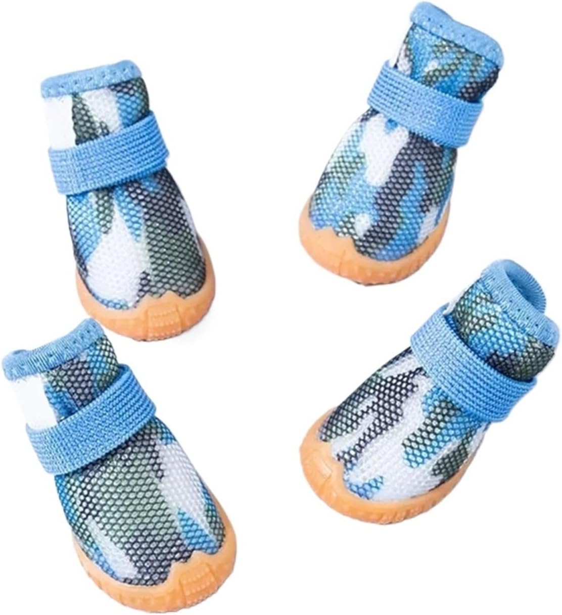 Breathable Mesh Puppy Shoes for Small Dogs Doggy Booties Summer Non-Slip Pet Boots with Adjustable Strap for Chihuahua Yorkshire(Camouflage Blue,Size 3)