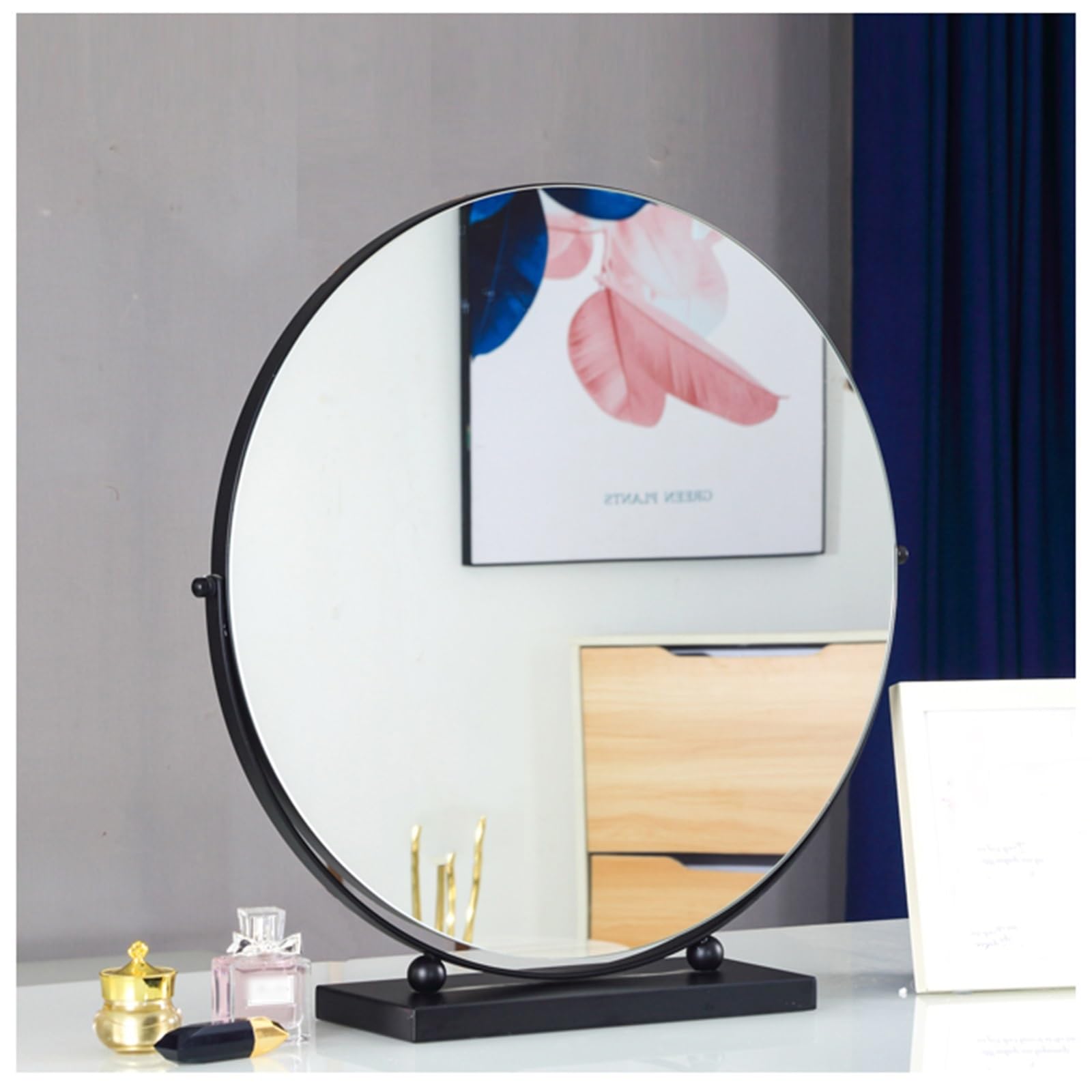 SDCFFC Black, Gold, White Makeup Mirror, Desktop Large Vanity Mirror, 360°Rotating Beauty Mirror, Metal Frame