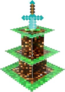 Pixel Game Style Cupcake Holder, 3-Tier Cardboard Cupcake Stand, Dessert Tower Display for Birthday Party Supplies Decoration