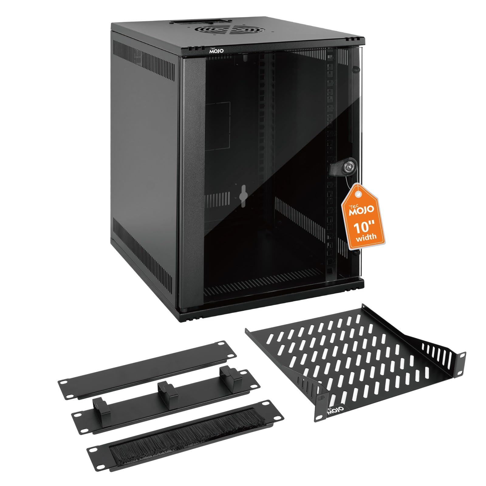 Tecmojo 9U 10 inch Rack, Wall Mount Network Cabinet Set,12.3W x 13D x 17.1H- Load Capacity 110Lbs(50 kg),Black 10" Wall Housing Server Rack Set-image-48