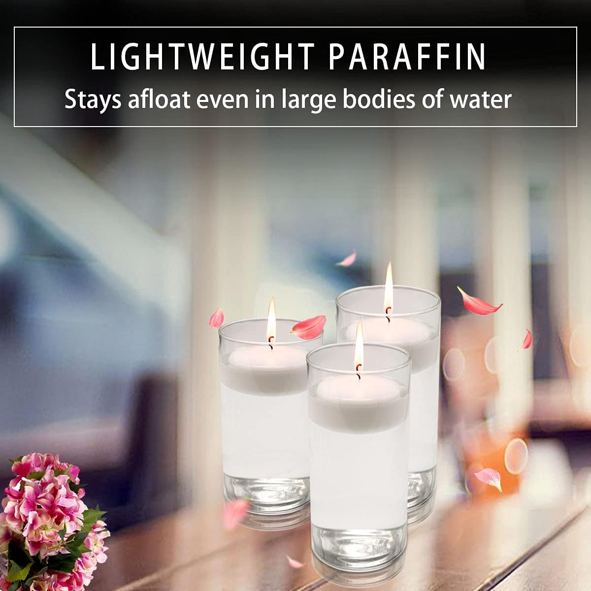 10 Hour Floating Candles, 3” White Unscented Dripless Wax Discs, for Cylinder Vases, Centerpieces at Wedding, Party, Pool, Holiday (36 Set)