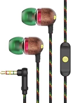 House of Marley Smile Jamaica AUX Wired Earbuds with Microphone, Noise-Isolating in-Ear Headphones, Tangle-Resistant Cable, 3.5mm Jack Sustainable Rasta