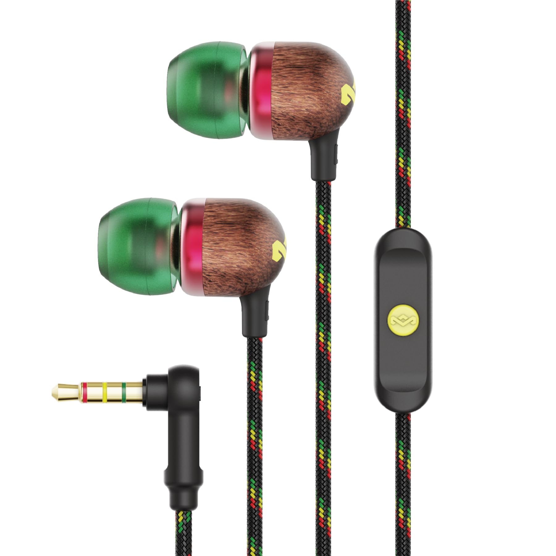 House of Marley Smile Jamaica In-Ear Headphones - Sustainably Crafted, Eco-Friendly, Noise Isolating Wired Earphones, 9.2mm Driver, Tangle-Free Cable, 1 Button Microphone Control - Rasta