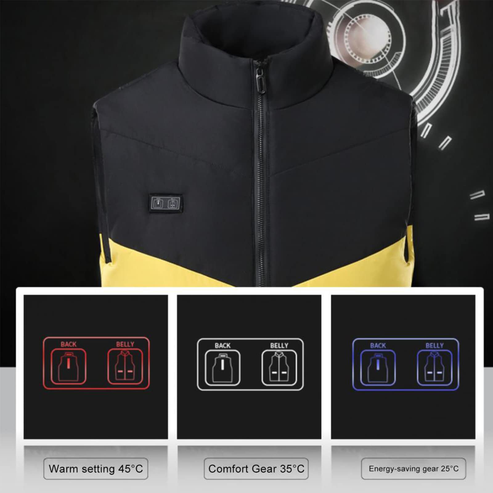 Chaleco Calefactable para Hombre, Cuello Alto, 3 Niveles de Calefacción, 11 Zonas de Calefacción, Chaleco Calefactable para Exteriores (sin Banco de Energía)