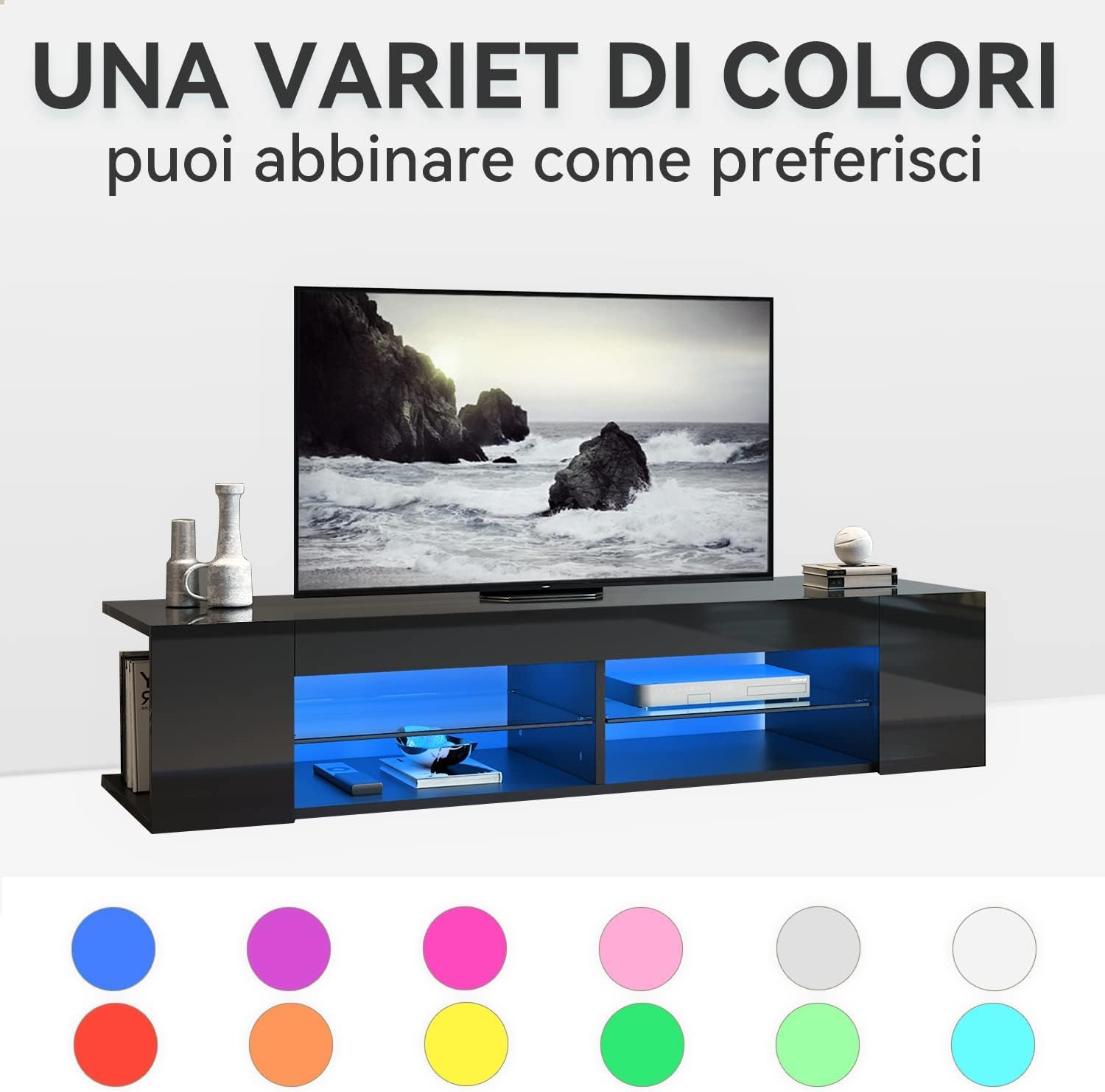 SONNI Mobile Porta TV Soggiorno 160x39x30cm, Mobiletto TV Nero, Mobile Sotto TV con illuminazione LED